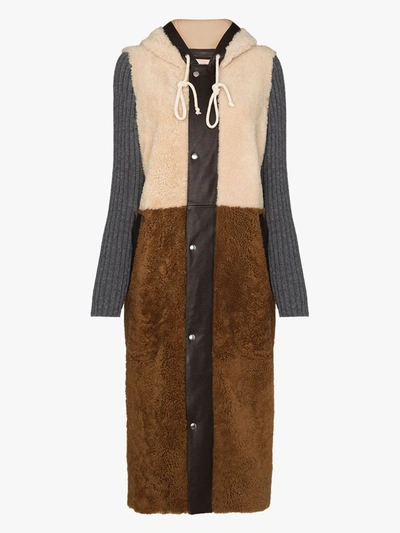 Shop Plan C Panelled Shearling Coat In Brown