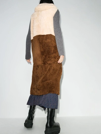 Shop Plan C Panelled Shearling Coat In Brown
