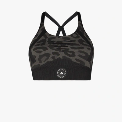 Shop Adidas By Stella Mccartney Leopard Print Seamless Sports Bra In Black