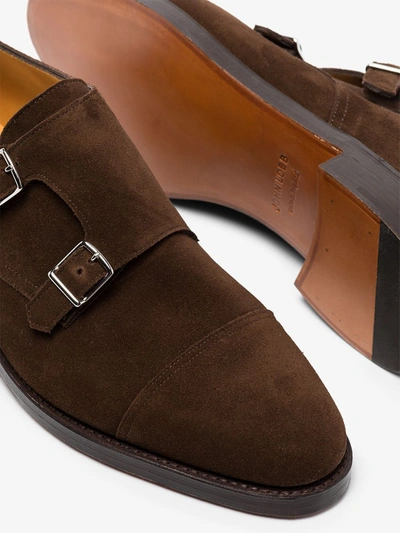 Shop John Lobb Brown William Buckled Suede Monk Shoes