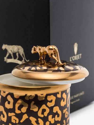 Shop L'objet Black And 24k Yellow Gold Leopard Porcelain Candle