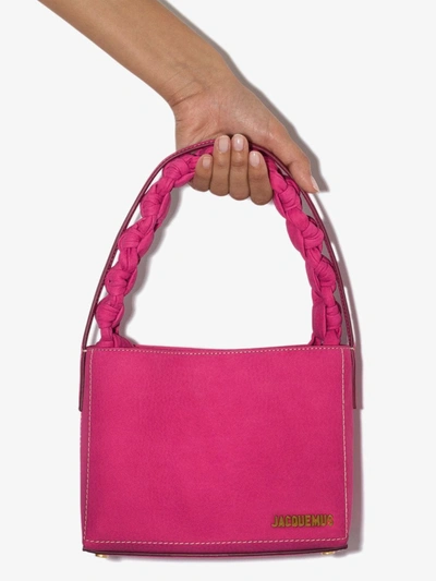 Shop Jacquemus Pink Le Sac Noeud Suede Tote Bag