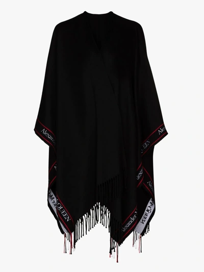 Shop Alexander Mcqueen Selvedge Fringed Wool Cape In Black