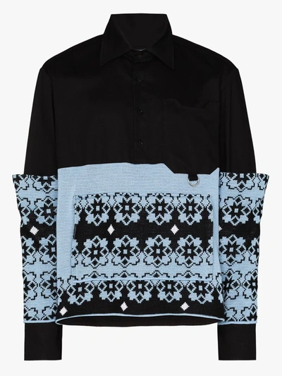 Shop Av Vattev Fair Isle Knitted Organic Cotton Shirt In Black