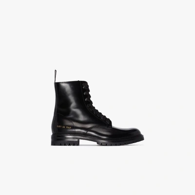 Shop Common Projects Black Leather Combat Boots