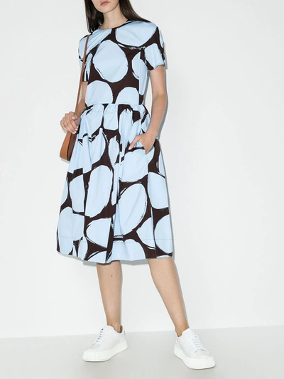 Shop Marni Dot Print Flared Dress In Blue