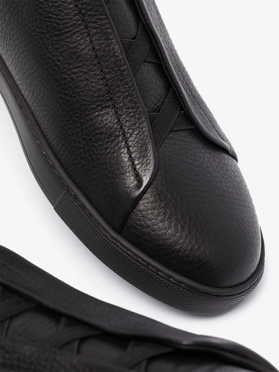 Shop Ermenegildo Zegna Black Triple Stitch Leather Sneakers