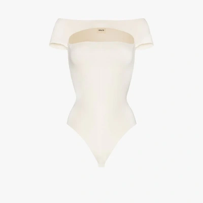 Shop Khaite Talie Off-the-shoulder Cutout Bodysuit In White