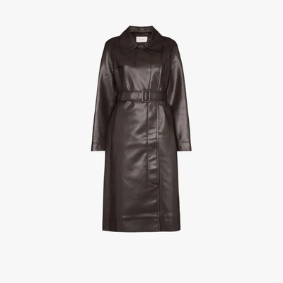 Shop Lvir Belted Faux Leather Trench Coat In Brown