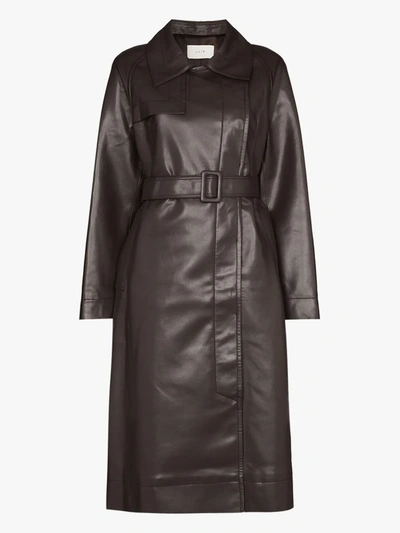 Shop Lvir Belted Faux Leather Trench Coat In Brown