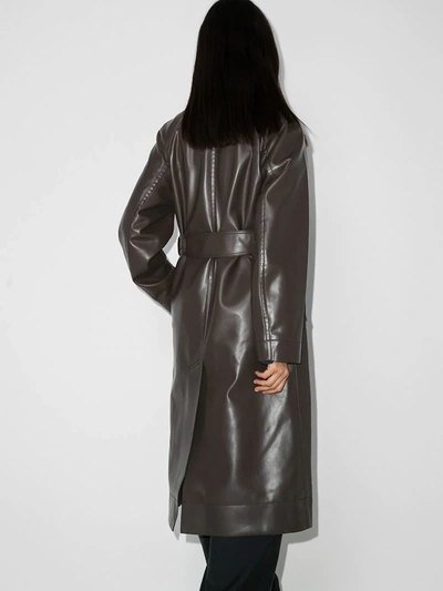 Shop Lvir Belted Faux Leather Trench Coat In Brown