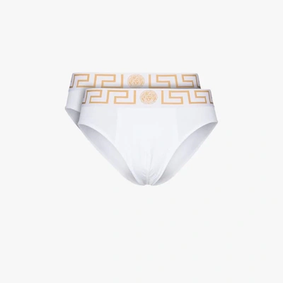 Shop Versace Greca Border Briefs Set In White