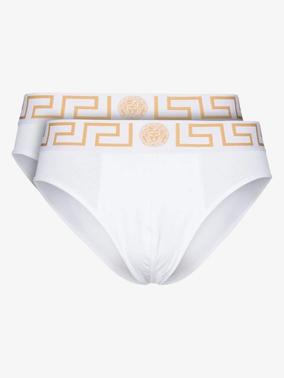 Shop Versace Greca Border Briefs Set In White