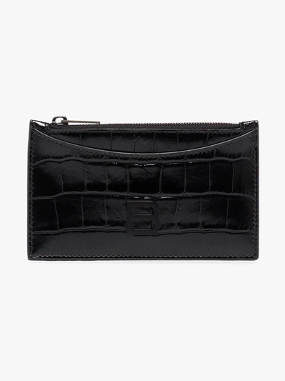 Shop Balenciaga Black Hourglass Mock Croc Leather Card Holder