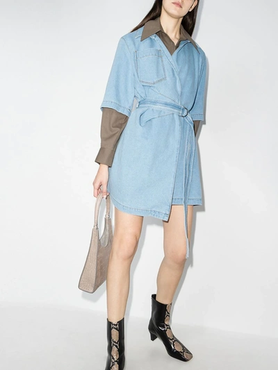 Shop Nanushka Sheba Wrap Denim Shirt Dress In Blue