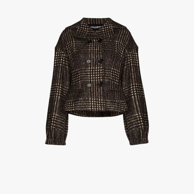 Shop Dolce & Gabbana Double-breasted Curve Shoulder Jacket In Brown
