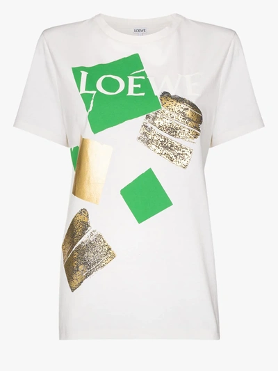 Shop Loewe Square Logo Print Cotton T-shirt In White