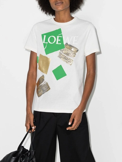 Shop Loewe Square Logo Print Cotton T-shirt In White