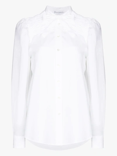 Shop Jw Anderson Collarless Puff Sleeve Blouse In White