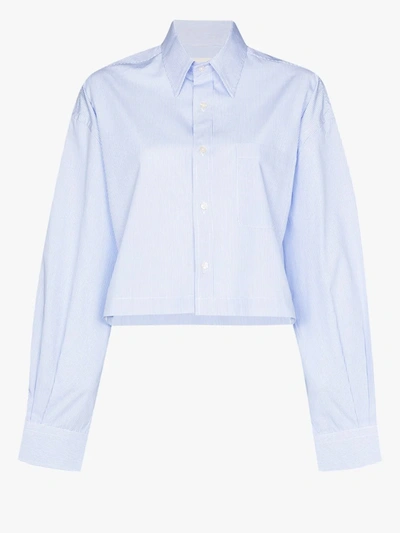Shop R13 Oversized Cropped Stripe Shirt In Blue
