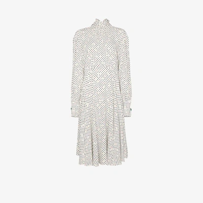 Shop Christopher Kane White Gathered Polka Dot Midi Dress