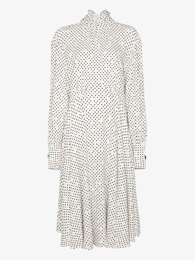 Shop Christopher Kane White Gathered Polka Dot Midi Dress