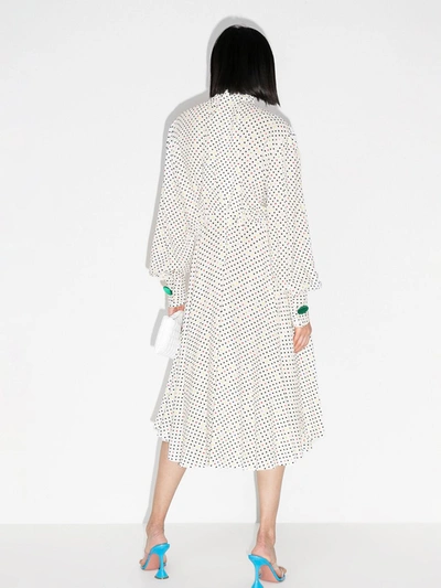 Shop Christopher Kane White Gathered Polka Dot Midi Dress