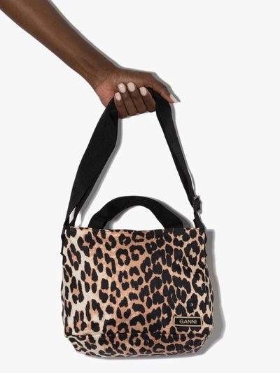 Shop Ganni Multicoloured Leopard Print Tote Bag In Black