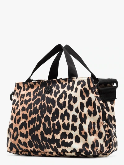 Shop Ganni Multicoloured Leopard Print Tote Bag In Black