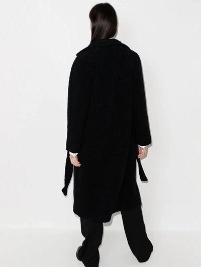 Shop Ganni Belted Bouclé Coat In Black