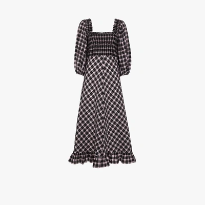 Shop Ganni Checked Midi Dress In Pink