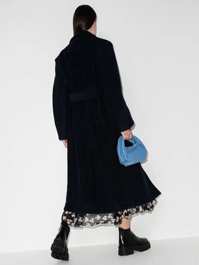 Shop Ganni Double-breasted Long Wool Coat In Blue