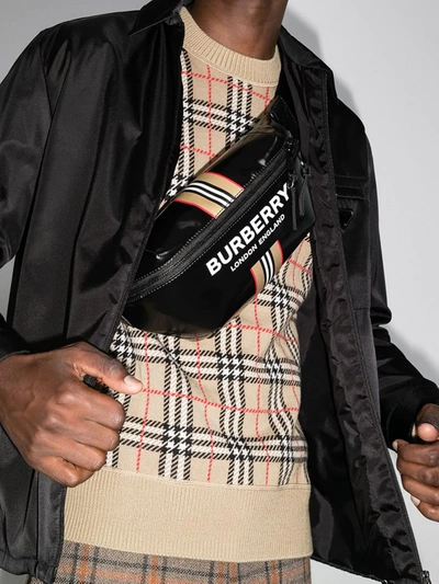 Shop Burberry Black Sonny Icon Stripe Belt Bag