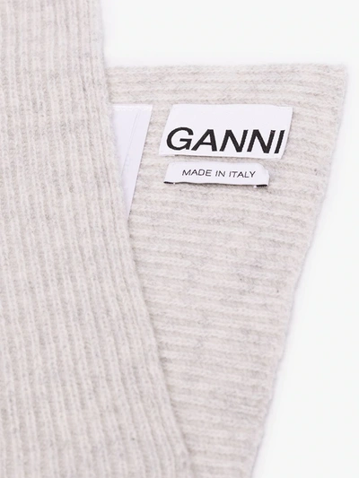 Shop Ganni Grey Ribbed Knit Scarf