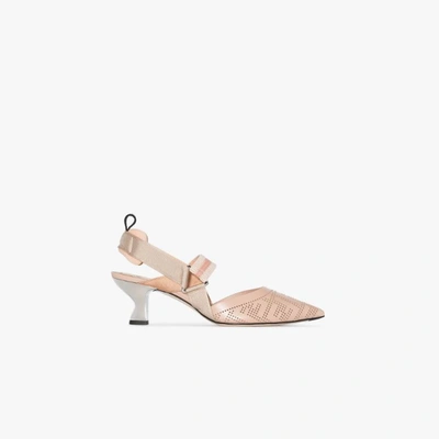 Shop Fendi Pink 55 Perforated Logo Leather Pumps