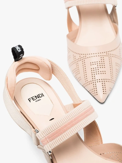 Shop Fendi Pink 55 Perforated Logo Leather Pumps