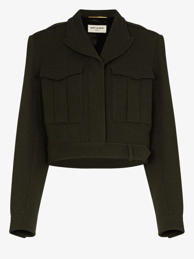 Shop Saint Laurent Cropped Military Jacket In Green