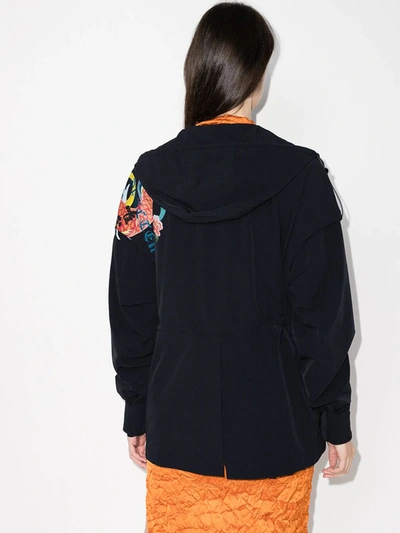 Shop Angel Chen Embroidered Floral Parka Coat In Blue