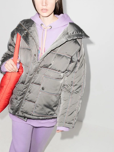 Shop Angel Chen Silver High Neck Puffer Jacket