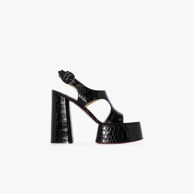 Shop Christian Louboutin Black Foolish 130 Mock Croc Leather Platform Sandals