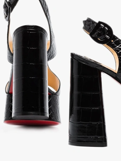 Shop Christian Louboutin Black Foolish 130 Mock Croc Leather Platform Sandals