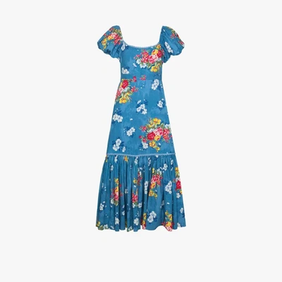 Shop Loveshackfancy Salma Floral Cotton Maxi Dress In Blue