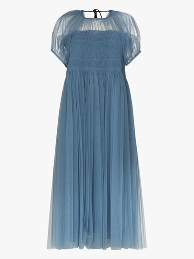 Shop Molly Goddard X Browns 50 Billy Hand-smocked Tulle Midi Dress In Blue