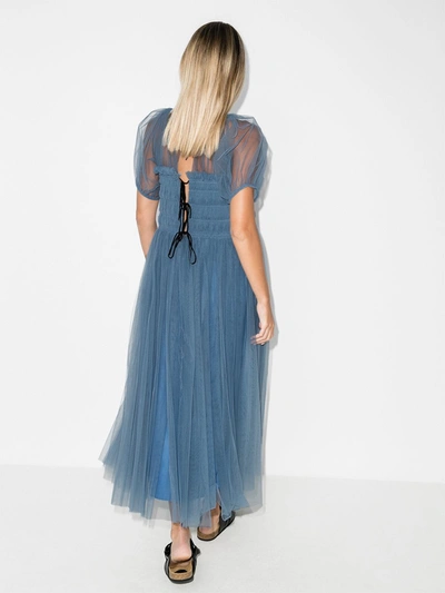 Shop Molly Goddard X Browns 50 Billy Hand-smocked Tulle Midi Dress In Blue