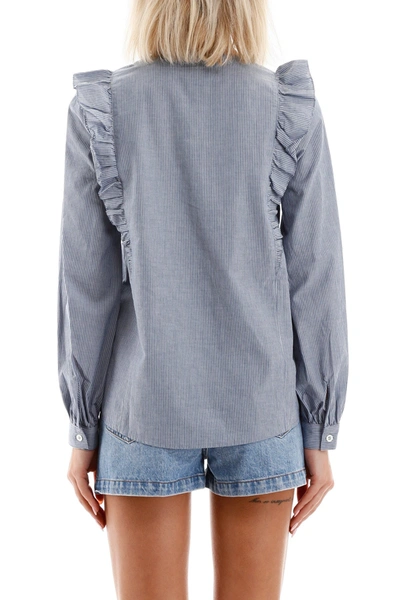 Shop Apc A.p.c. Ruffled Blouse In Bleu