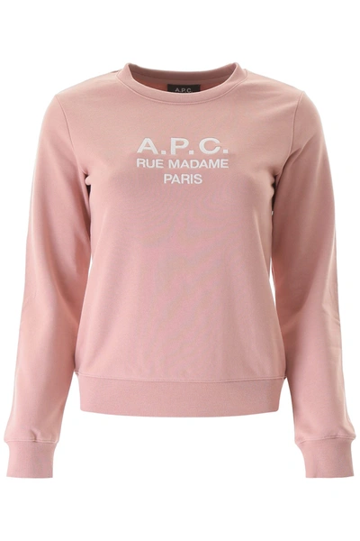 Shop Apc A.p.c. Tina Sweatshirt With Logo Embroidery In Vieux Rose