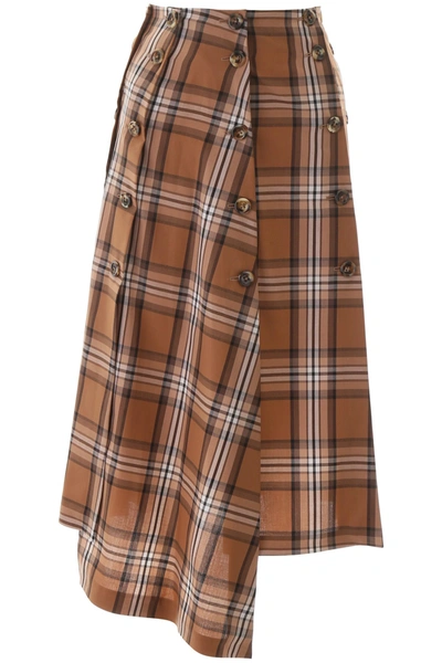 Shop A.w.a.k.e. Mode Checkered Panel Skirt In Brown Beige White Check