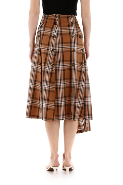 Shop A.w.a.k.e. Mode Checkered Panel Skirt In Brown Beige White Check