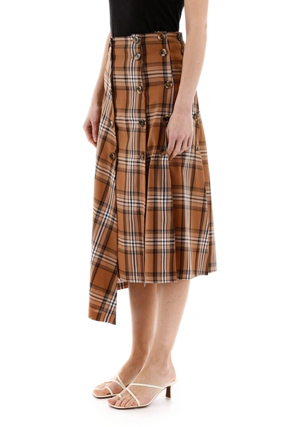 Shop A.w.a.k.e. Mode Checkered Panel Skirt In Brown Beige White Check