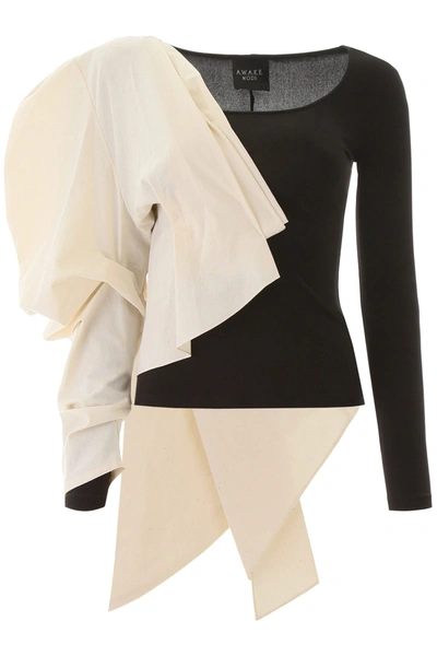 Shop A.w.a.k.e. Mode Two-tone Asymmetrical Top In Black Cream